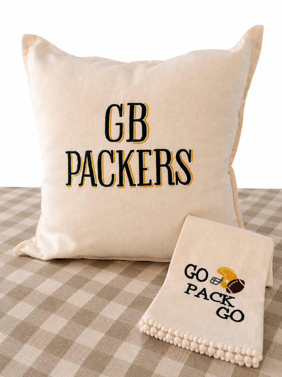 Team Spirit Embroidered Pillow Cover & Tea Towel