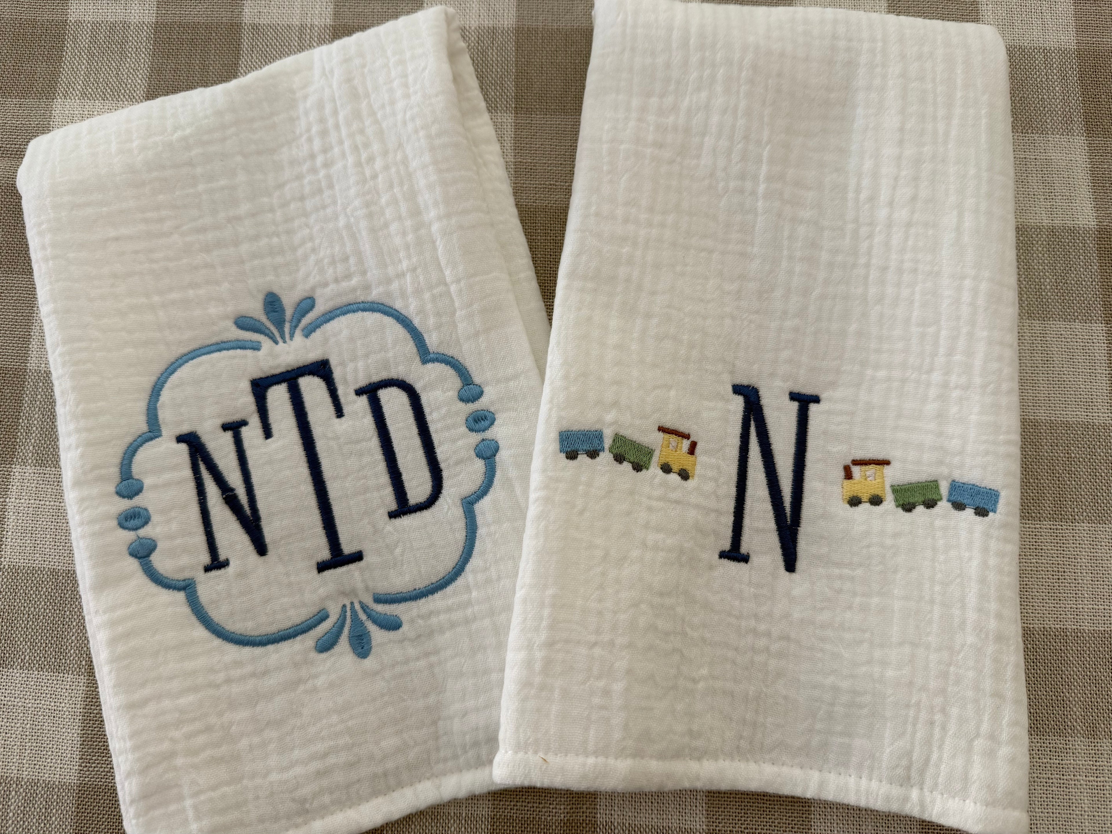 All Aboard Muslin Burp Cloths (Set of Two)