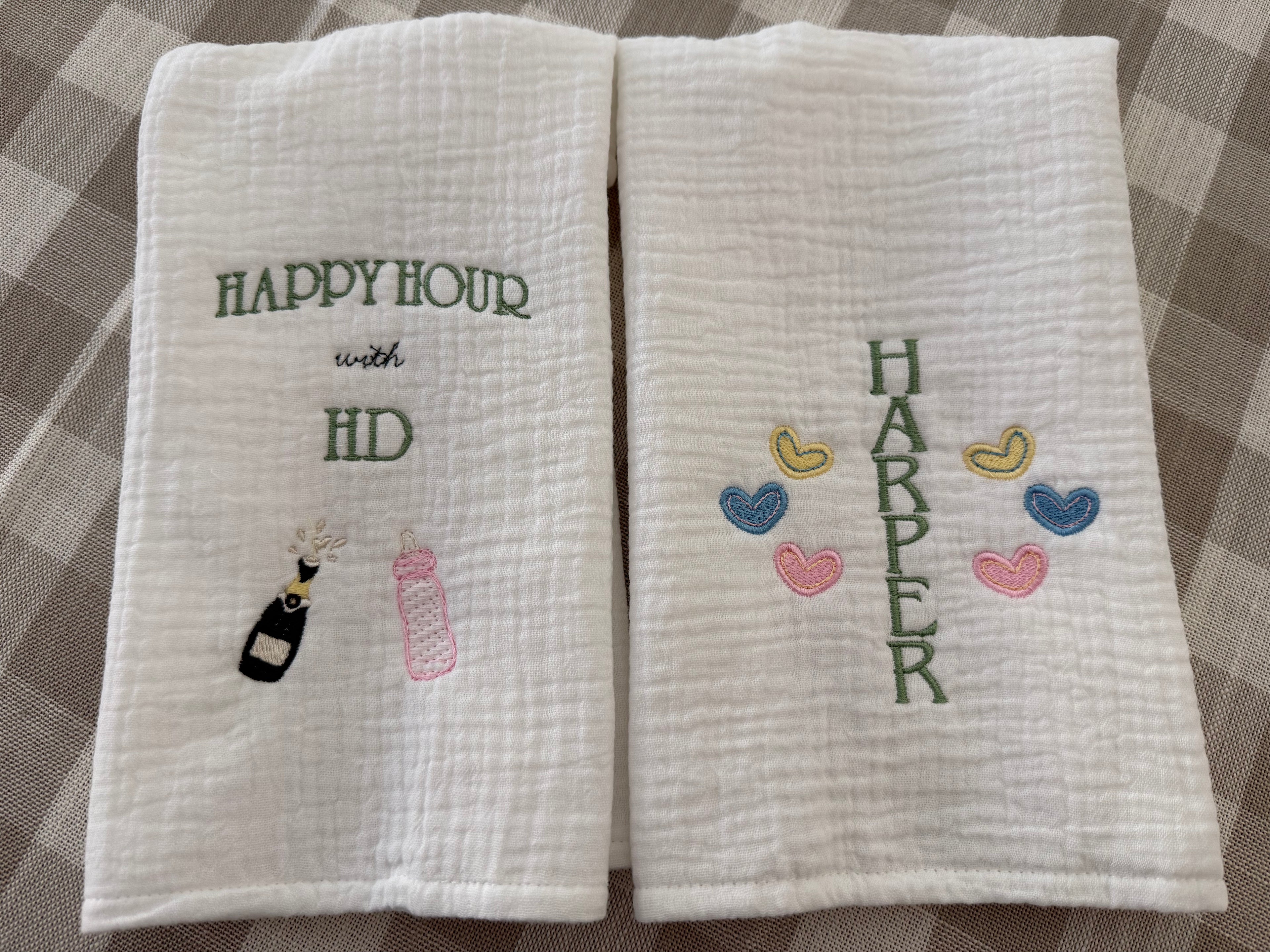 Happy Hour Muslin Burp Cloths (Set of Two)